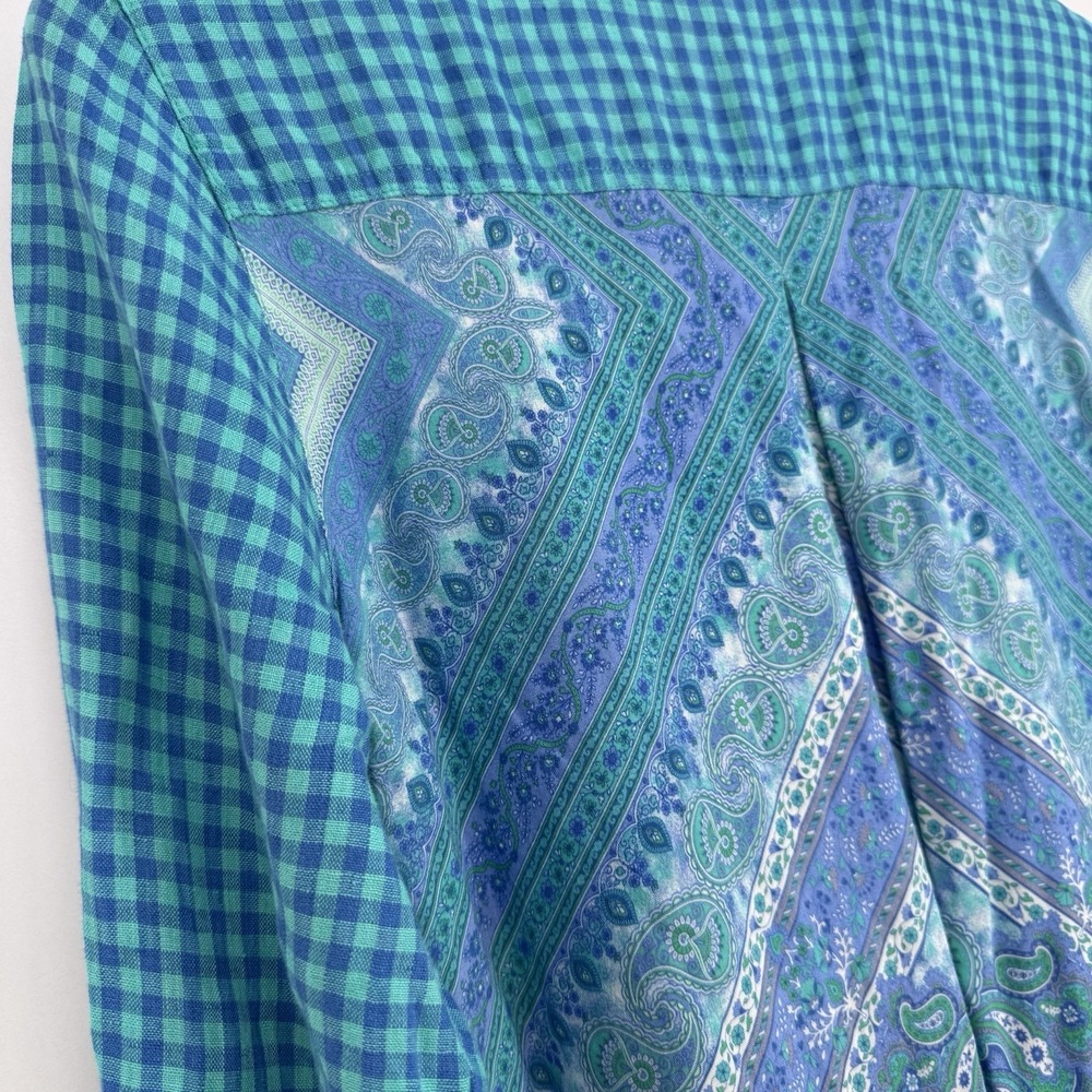 Multiples Embroidered Gingham Tunic Top Blue Teal… - image 7